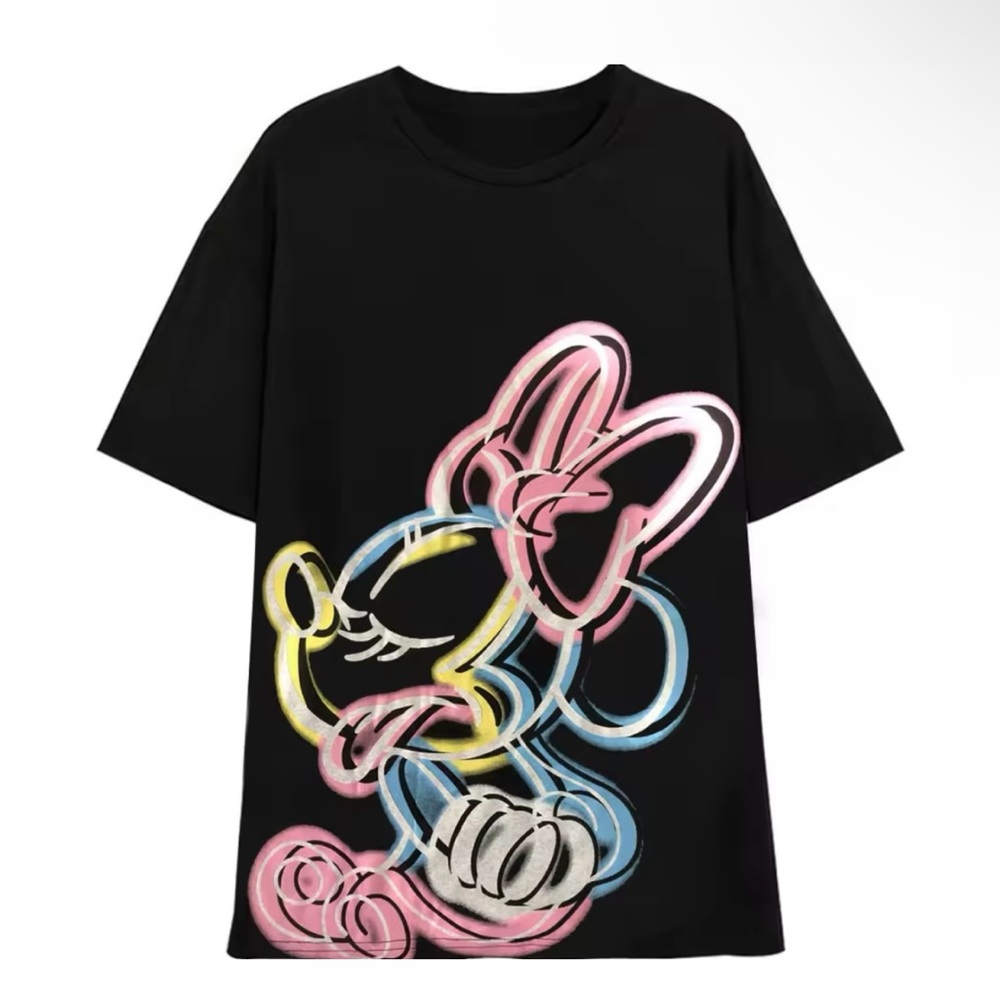 Disney Minnie Mouse Fashion Women Oversized Black T-Shirt M(6)Size